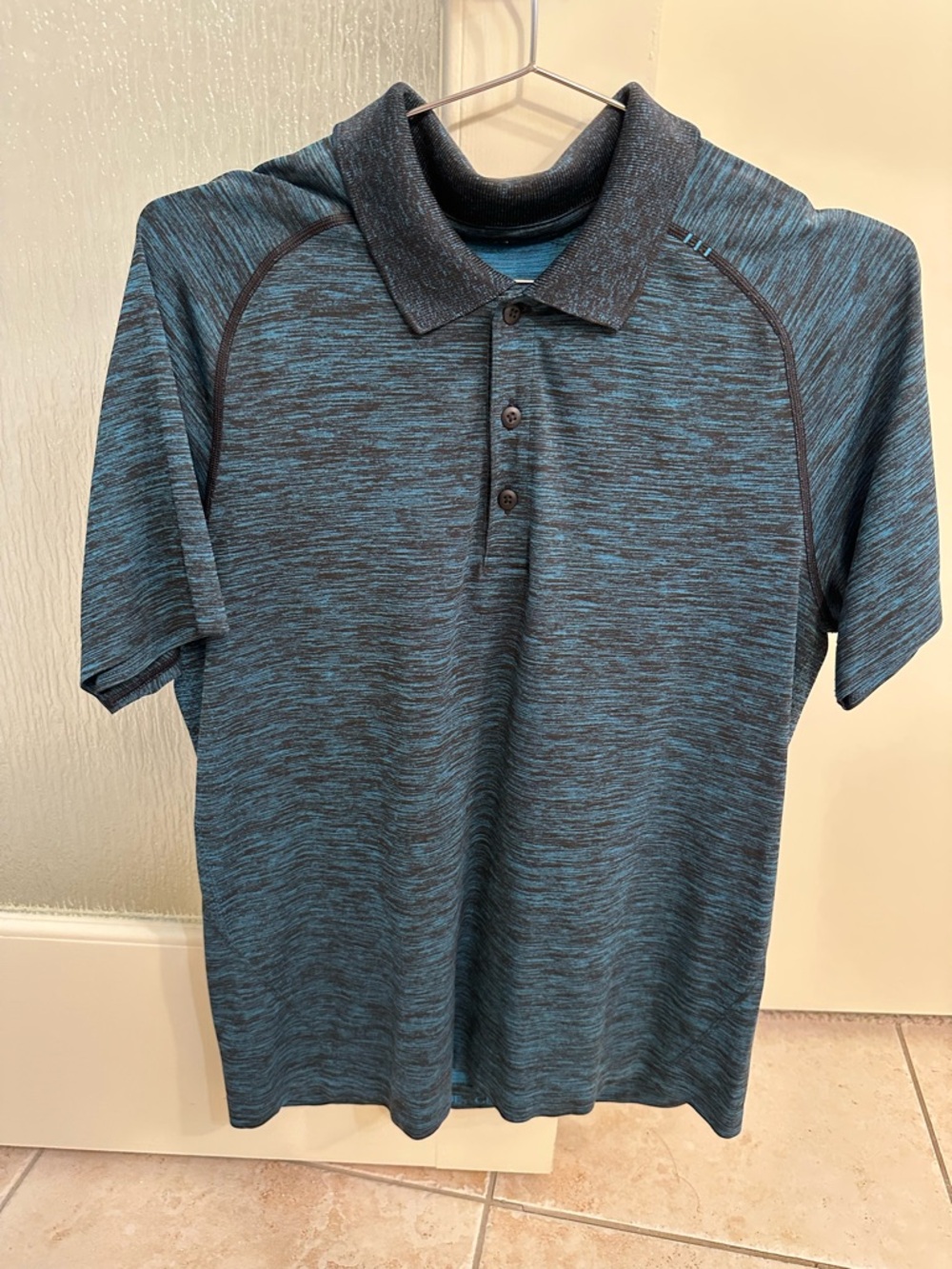Lululemon Men's Heathered Blue Short-Sleeve Polo Shirt